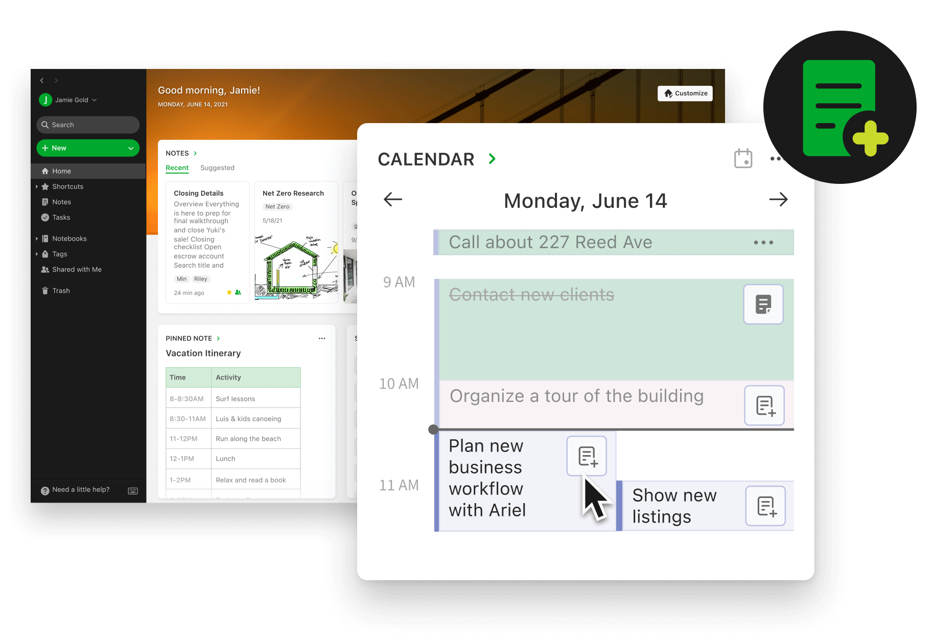 Image mettant en évidence les détails du calendrier sur le tableau de bord de l'Accueil