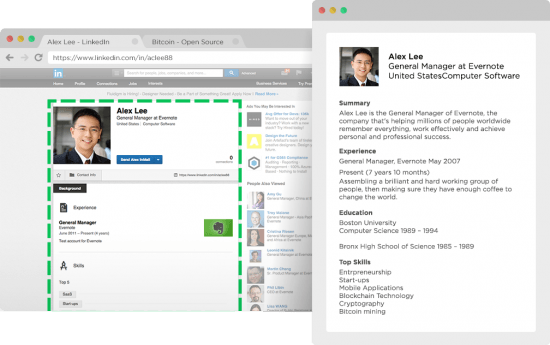 Evernote Webclipper on LinkedIn